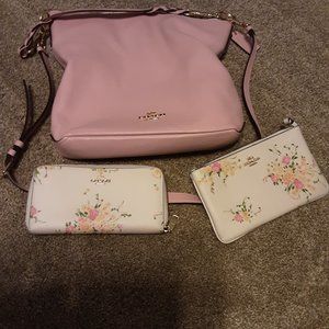 Coach pink crossbody with wallet and wristlet